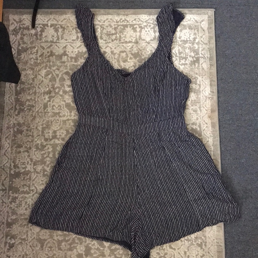 Navy blue striped romper